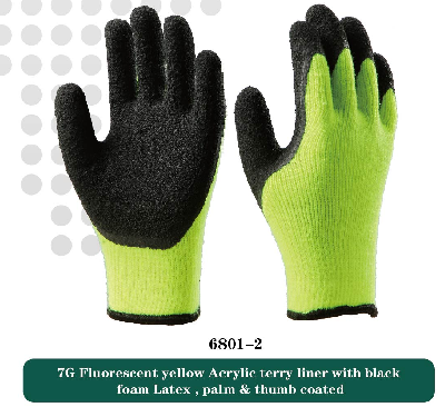 Acrylic terry foam latex safety gloves