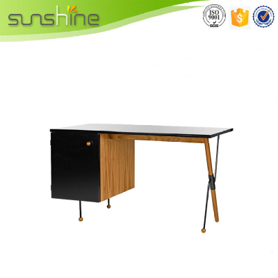 Simple Office Table Structure Melamine Office TabletopNaturalColorWooden Office Table Design With Single Side Cabinet
