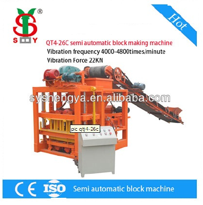 Shengya QTJ4-26 Semi automatic concrete hollow block/paver block making machine production line