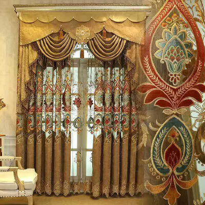 High grade linen fabric curtain embroidery