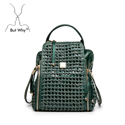 versatile handmade knitting lady hollow out backpack with green