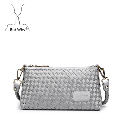 woven solid tote bag knitted women fashion handbag grey color