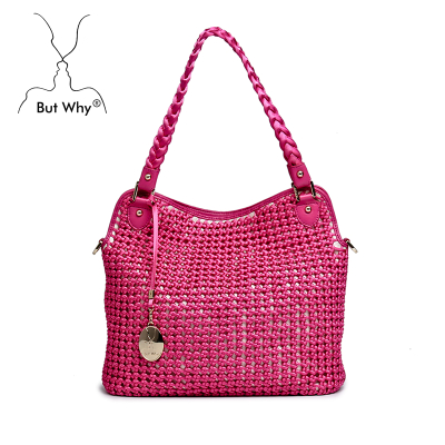 Butwhy trend leather handbag knitting bucket hollow out shoulder bag