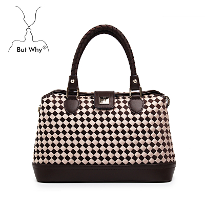 Knitting plaid tote bag Nylon Zipper top handle