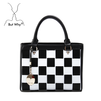 Butwhy plaid black and white lady tote bag new style