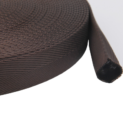 25mm dark brown herringbone tubular nylon webbing