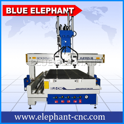 ELE 1325-3S pneumatic system 3 spindle cnc router , 3d cnc wood carving machine with atc function