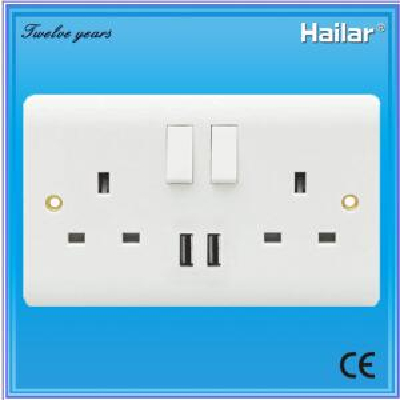 13A British Standard Switched Socket with USB Two Gang Two Way UK WallSwitch Socket