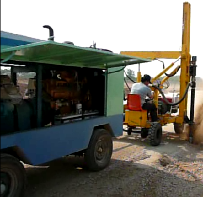 Hydraulic highway with car guard rail pile driver