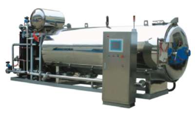 Single pot spray high temperature and pressure autoclave sterilization