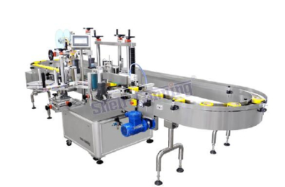 Double side and top face turning conveyor labeling machine