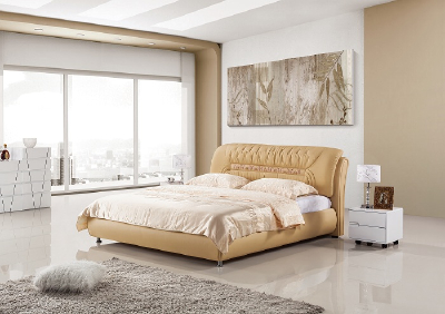 Contemporary S-shaped Design Bedroom Furniture Soft PU Synthetic LeatherDouble Bed Frame