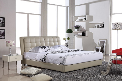 European White Color Modern Soft Leather Bed Frame