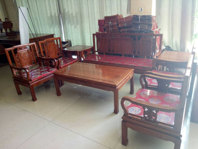 Linqu Ming Qing mahogany furniture rosewood sofa peony eight piecehedgehog red sandalwood furniture sofa