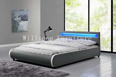 Latest Double Bed Design Upholstered Headboard LED Bed Faux Leather Bed 1125-1, LED Bed, Bedroom Furniture