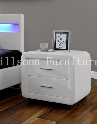 Rounded Corner 2 Drawer Storage Design Faux Leather Nightstand Bedroom Bedside Table WSS916, Bedroom Furniture