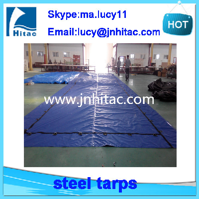 18oz 14oz pvc vinyl coated steel cover tarps for flatbeds truck with 2rows D-rings