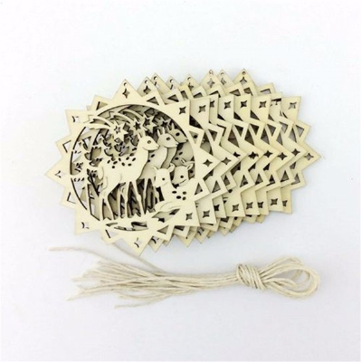 Factory wholesale price christmas tree gift Laser cut wooden wood round hollow deer charm pendant jewelry