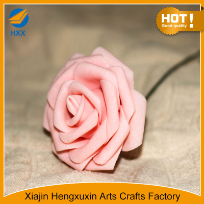 artificial pink colour foam rose head with stem