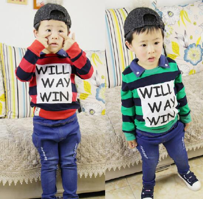 2017 new spring clothing Korean children jeans casual cotton stripe suit baby children suit