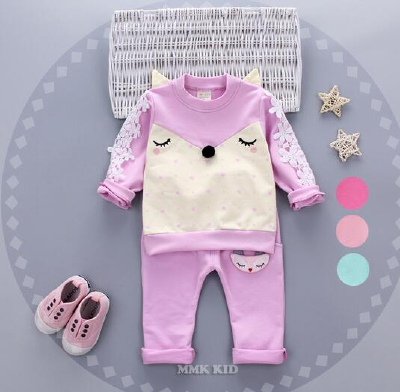 2017 new spring suit for children girl cute fox pants suit pants tradechildrenset Korean manufacturers selling