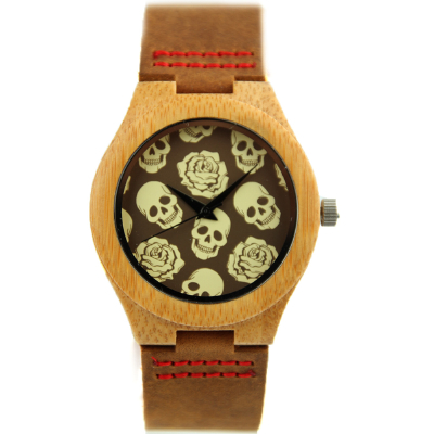 2017 crazy design red skeleton dial black sandalwood case Japan movement wood watch for men