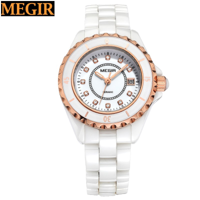 Fashion Rose-gold Diamond on dial wrist lady watch wholesale online elegant Megir fashion women's ceramic