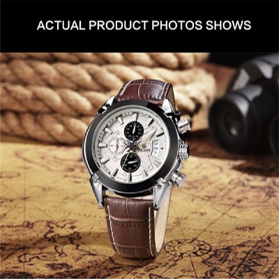 Megir watch mens watches top brand fashion leather sports quartz watch for man military chronograph wrist watches men army style