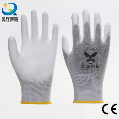 White Polyester Liner with White PU Coated Safety Gloves