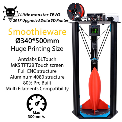 2017 Newest TEVO Delta Printing Area D340xH500mm OpenBuilds Extrusion/Smoothieware/MKS TFT28/Bltouch High Speed 3D Printer kits