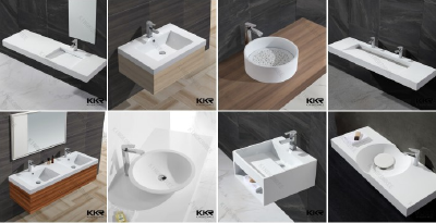 Unique solid surface shampoo vanity sink