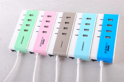 Colorful universal ac adapter with switch 5V 4.8A output 4 ports usbcharger for iPad/iPhone and tablets