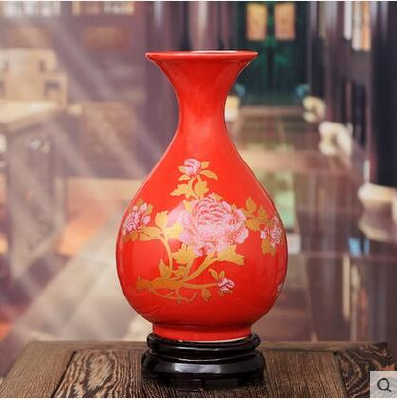 Chinese red porcelain flower elegant ceramic vase for hotel decor