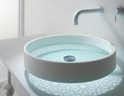 Unique solid surface shampoo vanity sink