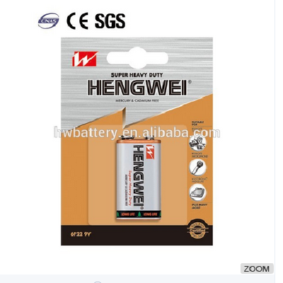 Extra Long Life-super heavy duty battery 6F22 9V 1/B PVC Jacket
