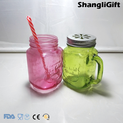 480ml Colored mason jar with cap straw