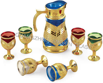 golden plated glass jug set glass cup set goblet for wine drinking