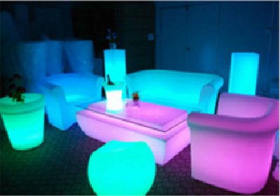 Illuminated rechargeable battery livingroom LED sofa set