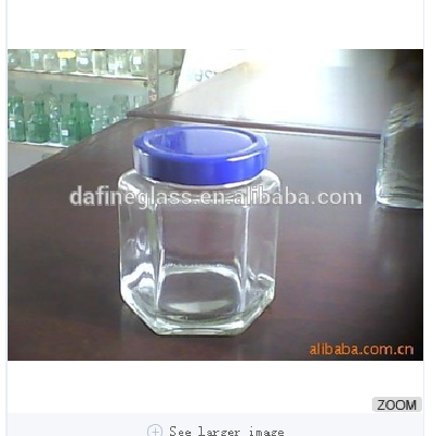 500ml exmpty clear wide mouth hexagon glass jar with screw metal lid