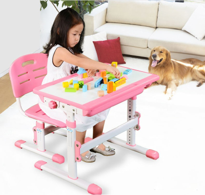 Pink metal study table with drawers