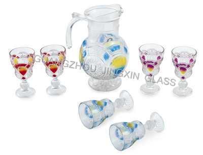 Colored glass cup set jug set for summer juice /beer/water drinkware tea cup