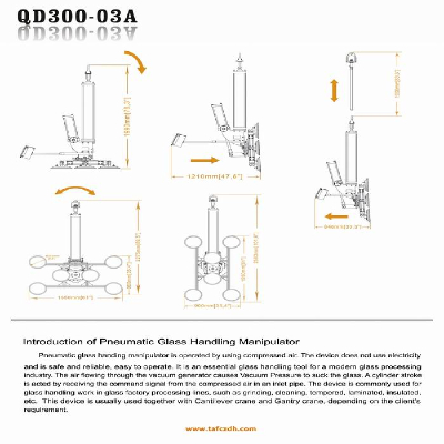 Pneumatic glass handling manipulator