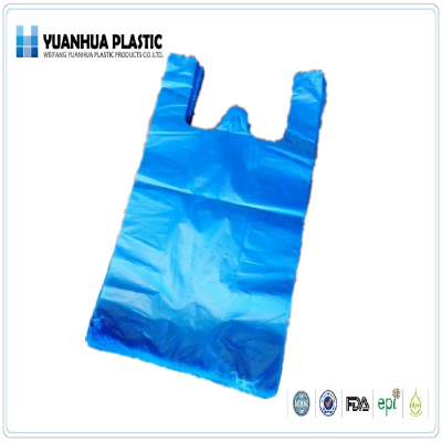 HDPE blue plastic shopping t-shirt bags for supermarket