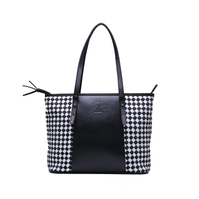 fashion woven casual tote bag criss-cross panelled women handbag withPU and nylon material